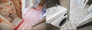 Stunning before and after of a bathroom floor installation transformation.