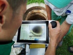 Inspecting underground pipelines with RapidView technology using a portable camera.