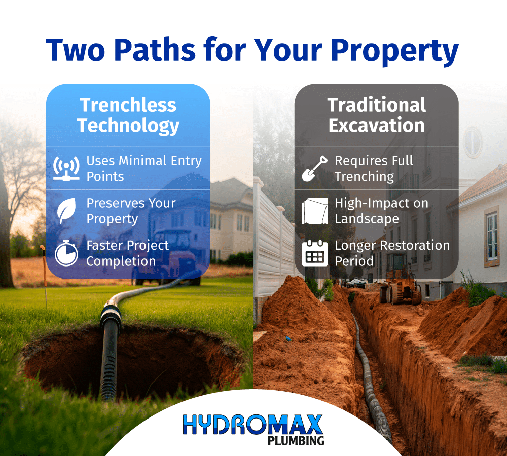 Trenching options for property: trenchless technology versus traditional excavation methods.